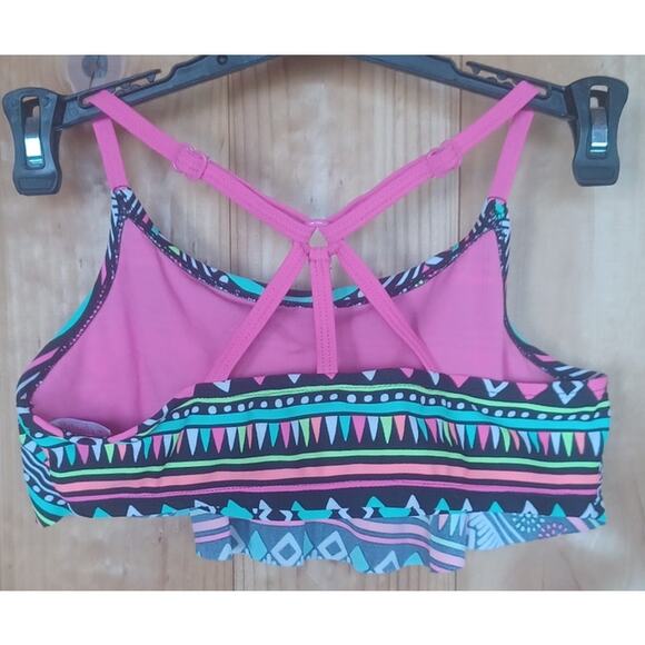 Justice Geometric Design Bikini Set Fuchsia Black Neon Colors Youth 14 - Picture 6 of 10